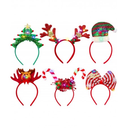 Pack of 6 Light up Christmas Headbands Bow Christmas Tree Elf Hat Reindeer Antlers Headband LED Christmas Hair Accessories fo...