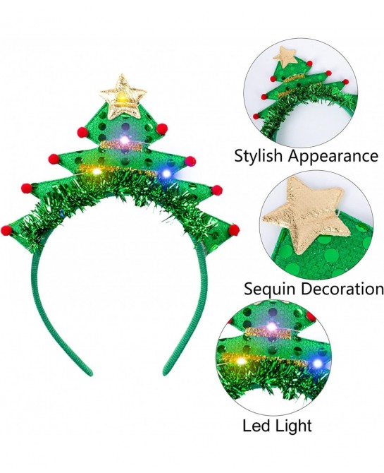 Pack of 6 Light up Christmas Headbands Bow Christmas Tree Elf Hat Reindeer Antlers Headband LED Christmas Hair Accessories fo...