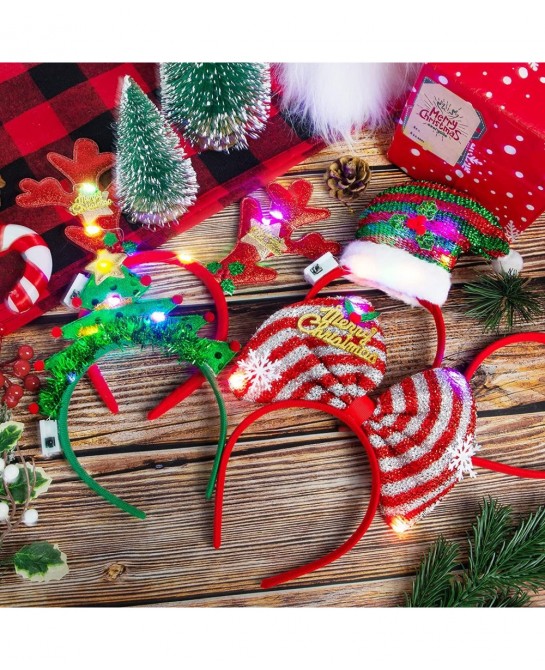 Pack of 6 Light up Christmas Headbands Bow Christmas Tree Elf Hat Reindeer Antlers Headband LED Christmas Hair Accessories fo...