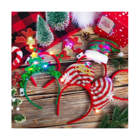 Pack of 6 Light up Christmas Headbands Bow Christmas Tree Elf Hat Reindeer Antlers Headband LED Christmas Hair Accessories fo...