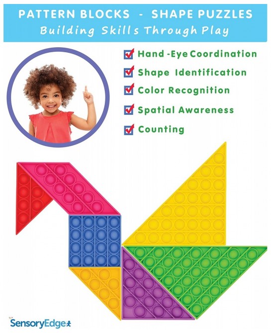 Tangram Educational Bubble Fidget Toy - Pattern Block Puzzle for Teaching in Classrooms and Home - Montessori Stem Toy $22.93...