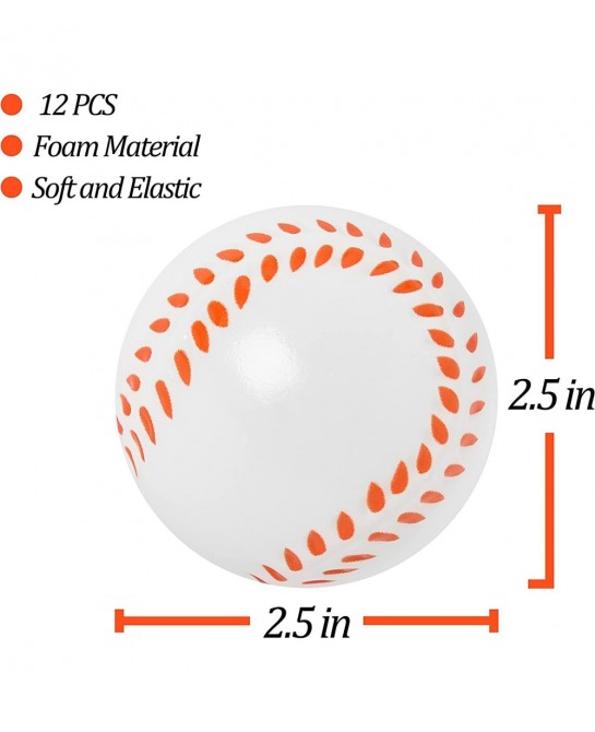 Baseball Party Favors Mini Foam Sport Balls 12 Pcs Baseball Stress Balls Prefect for Adults Kids Anxiety Relieve Pressure Squ...