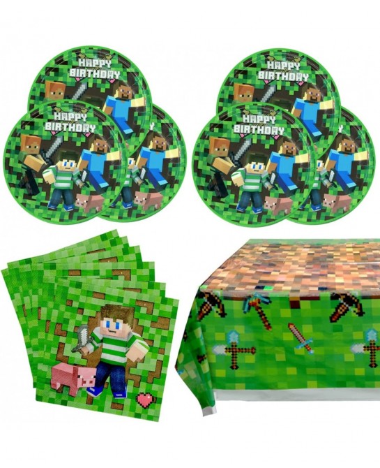 Pixel Birthday Party Supplies Decorations Pixel Party Plates Napkins Tablecloth Set for Boys Video Games Pixel Party Decor fo...