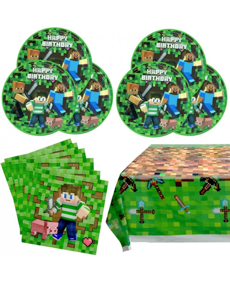 Pixel Birthday Party Supplies Decorations Pixel Party Plates Napkins Tablecloth Set for Boys Video Games Pixel Party Decor fo...