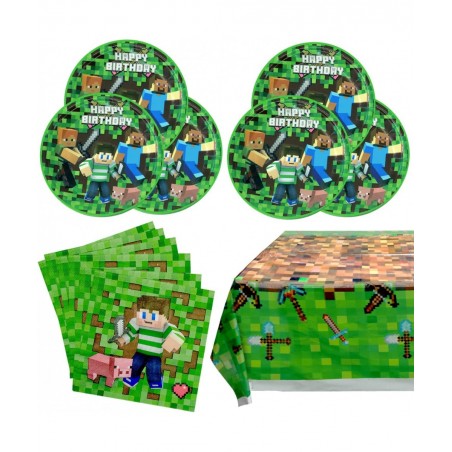 Pixel Birthday Party Supplies Decorations Pixel Party Plates Napkins Tablecloth Set for Boys Video Games Pixel Party Decor fo...