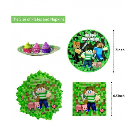 Pixel Birthday Party Supplies Decorations Pixel Party Plates Napkins Tablecloth Set for Boys Video Games Pixel Party Decor fo...