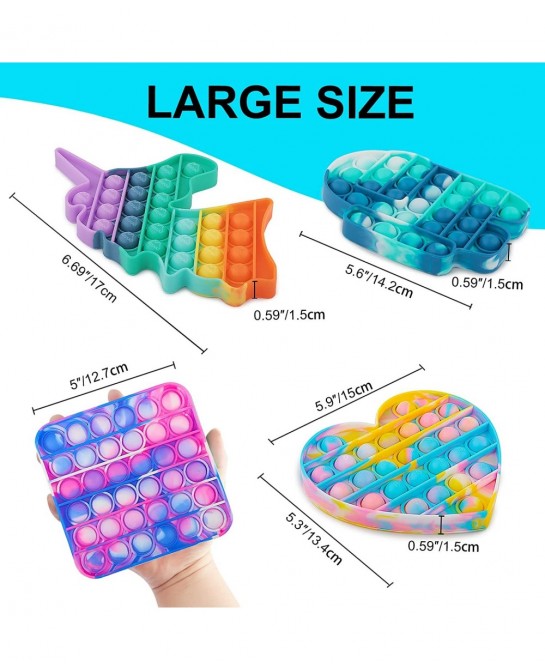 Pop Fidget Toy Push Bubble Pop Fidget Toy 4 Pack Silicone Sensory Toys Autism Learning Materials for Anxiety & Stress Relief ...