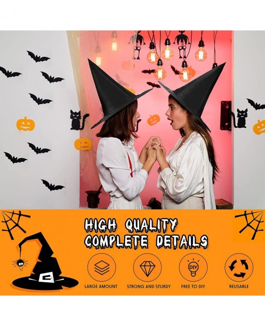 2 Pieces Halloween Black Witch Hat Adult Wizard Cap Fancy Dress Accessory 24 Pieces Halloween 3D Scary Bat Wall Decals Sticke...