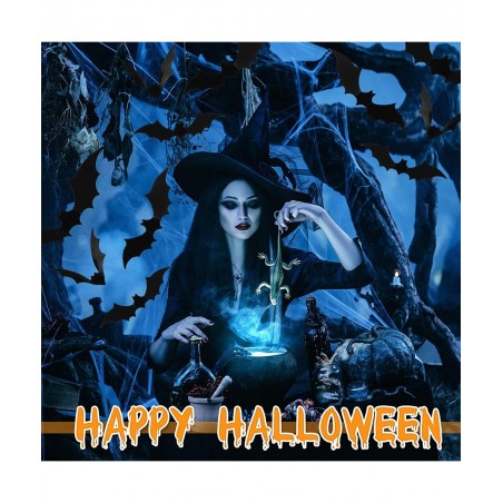 2 Pieces Halloween Black Witch Hat Adult Wizard Cap Fancy Dress Accessory 24 Pieces Halloween 3D Scary Bat Wall Decals Sticke...