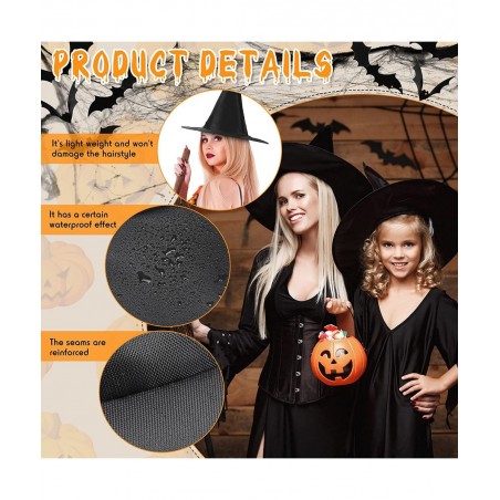 2 Pieces Halloween Black Witch Hat Adult Wizard Cap Fancy Dress Accessory 24 Pieces Halloween 3D Scary Bat Wall Decals Sticke...