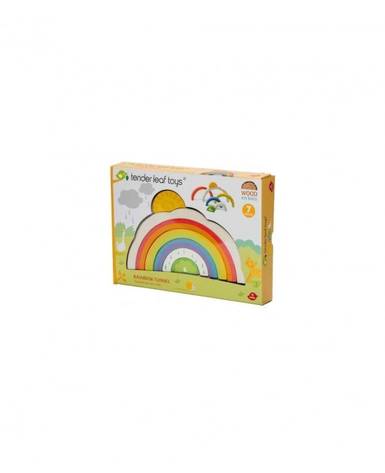 Rainbow Tunnel - 7 Pcs Beautiful Wooden Rainbow Stacker - Colorful Rainbow Stacking Toy - Size and Color Recognition - Cognit...