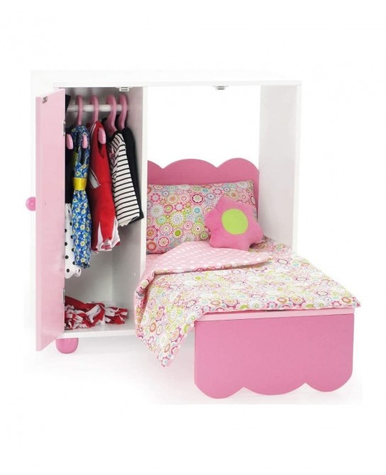 Doll Clothes Space Saving Murphy 18 inch Doll Bed Furniture Closet Toy Gift Set for Kids Girls - 5 Hangers and Doll Clothes S...