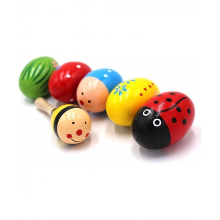 Set of 6 - 5PCS Adorable Wooden Egg Maracas Musical Colorful Percussion Easter Egg Shakers(Assorted Color) & 1 PCS Mini Woode...