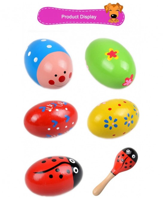 Set of 6 - 5PCS Adorable Wooden Egg Maracas Musical Colorful Percussion Easter Egg Shakers(Assorted Color) & 1 PCS Mini Woode...