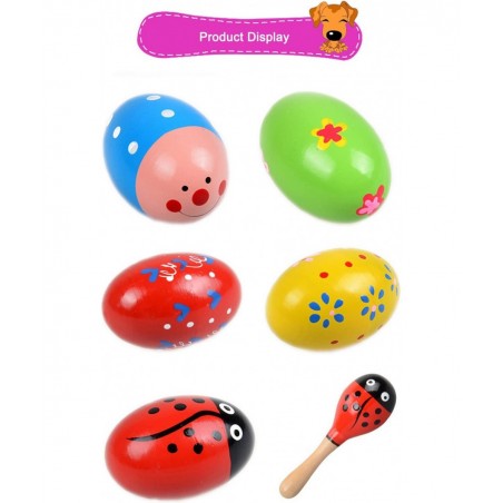 Set of 6 - 5PCS Adorable Wooden Egg Maracas Musical Colorful Percussion Easter Egg Shakers(Assorted Color) & 1 PCS Mini Woode...