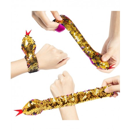 18PCS Snake Snap Bracelet Slap Toy Reptile Sequin Slap Bracelets for Kids Boys Girls Simulation Animals Wristband Headbands R...