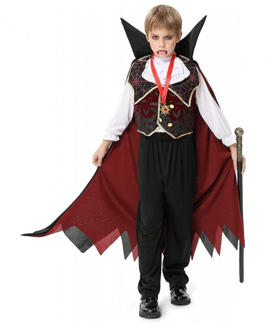 Halloween Gothic Vampire Costume Deluxe Set for Boys Kids Dracula Costume for Halloween Dress Up Party $33.60 Kids' Costumes