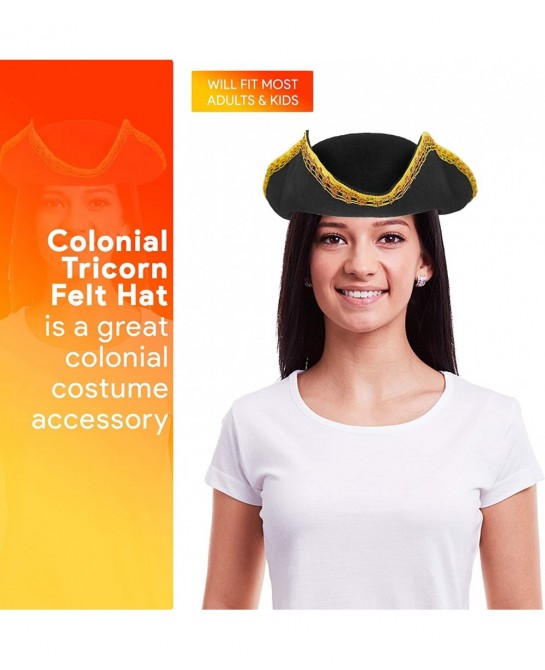 Colonial Black Tricorn Hat - Revolutionary War Costume Tricorner Deluxe Hat with Gold Trimming $34.74 Kids' Dress-Up Accessories