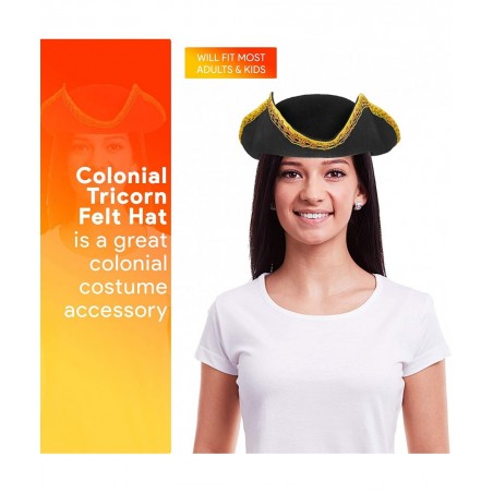 Colonial Black Tricorn Hat - Revolutionary War Costume Tricorner Deluxe Hat with Gold Trimming $34.74 Kids' Dress-Up Accessories