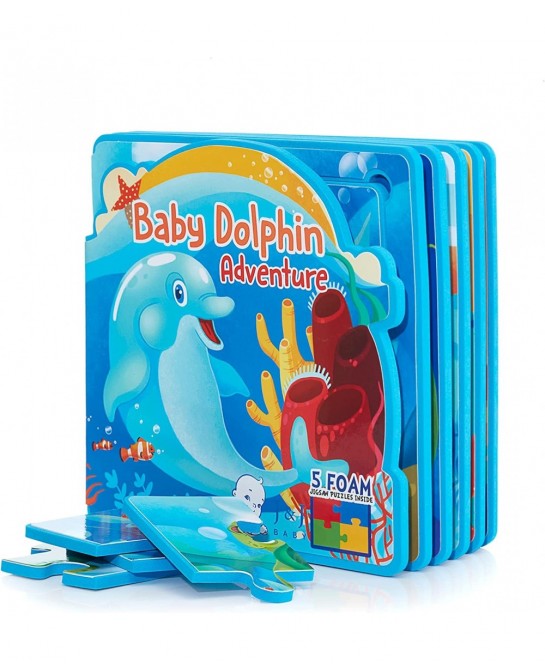 Toddler Puzzles - 5x4-Pieces Dolphin Adventure Soft Jigsaw Puzzles for Toddlers - Set of 5 Educational Learning Puzzles Book ...