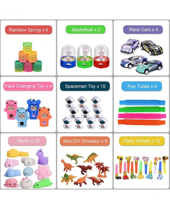 Kids Party Favors 100 Pcs Goodie Bag Stuffers Fillers Teacher Treasure Box Students Classroom Reward Prizes Pinata Stuffers F...