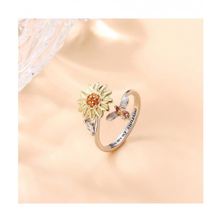 2 Pcs Sterling Silver Fidget Anxiety Rings for Women Sunflower Spinner Ring Adjustable Fidget Rings for Anxiety Relieving Str...