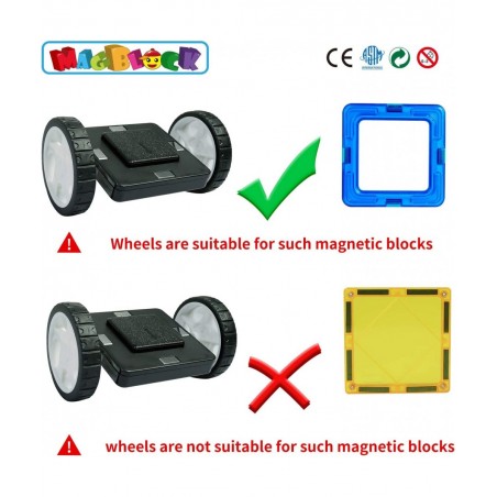 4 Pieces Wheels Set Compatible with Other Brands of Standard Size Square Shape with Hole Magnetic Blocks are not Suitable to ...