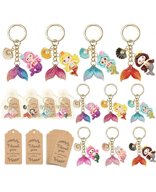 12 Sets Mermaid Party Favors Under The Sea Party Decorations Mermaid Key Chain with Pearl Shell Organza Bags and Thank You Ca...