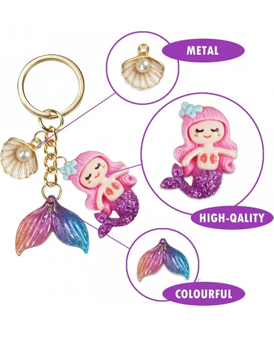 12 Sets Mermaid Party Favors Under The Sea Party Decorations Mermaid Key Chain with Pearl Shell Organza Bags and Thank You Ca...