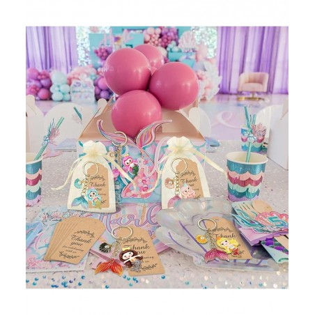 12 Sets Mermaid Party Favors Under The Sea Party Decorations Mermaid Key Chain with Pearl Shell Organza Bags and Thank You Ca...