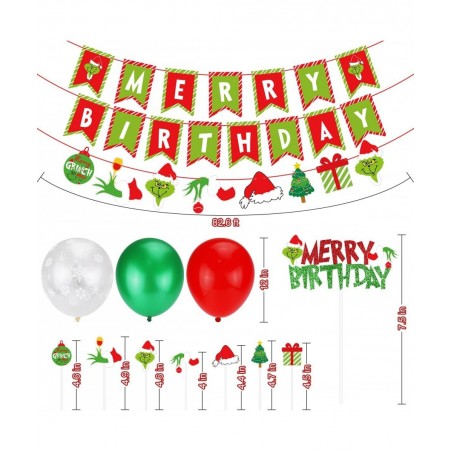 Grinchsmas Christmas Birthday Decorations Kit Red Green Merry Birthday Banner Birthday Cake Topper Snowflake Balloons for Chr...