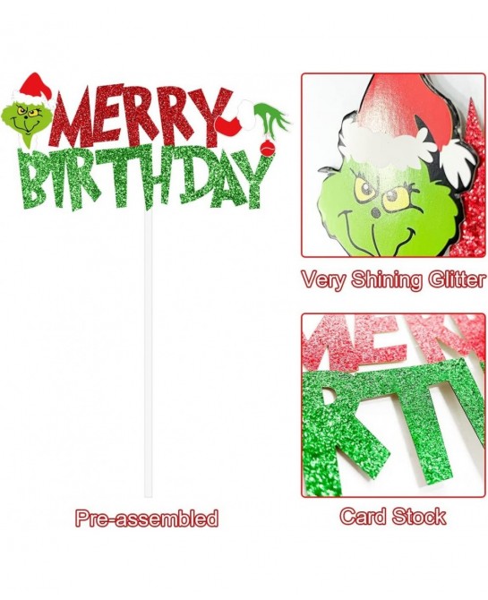 Grinchsmas Christmas Birthday Decorations Kit Red Green Merry Birthday Banner Birthday Cake Topper Snowflake Balloons for Chr...