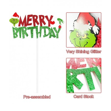 Grinchsmas Christmas Birthday Decorations Kit Red Green Merry Birthday Banner Birthday Cake Topper Snowflake Balloons for Chr...