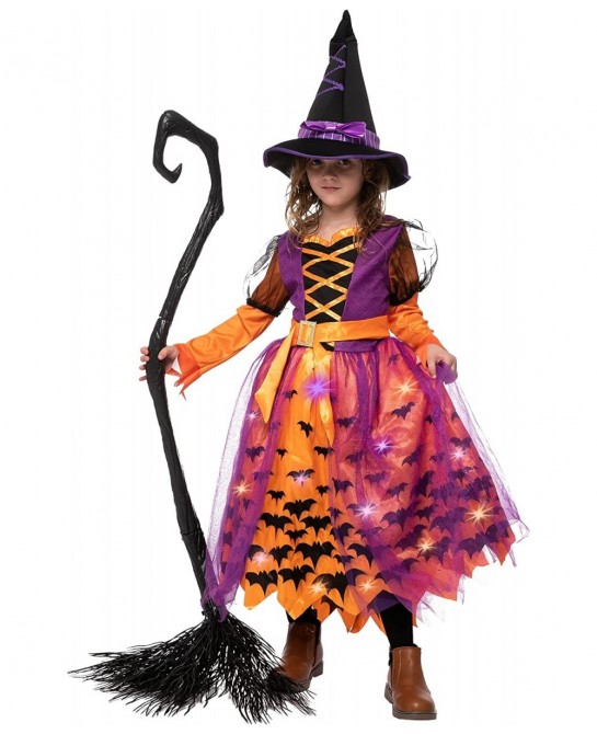 Halloween Child light up polka dots witch tutu costume for girl dress up (Medium (8-10yr)) $18.78 Kids' Costumes