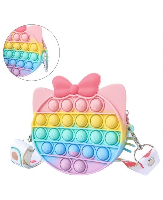 2Pcs Rainbow Cat & Butterfly Pop Fidget Sensory Toy Bags Pack Stress Relief Popping Bubble Purse Silicone Squeeze Toy for Gir...