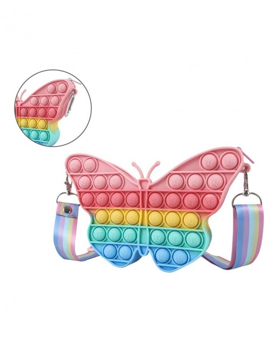 2Pcs Rainbow Cat & Butterfly Pop Fidget Sensory Toy Bags Pack Stress Relief Popping Bubble Purse Silicone Squeeze Toy for Gir...