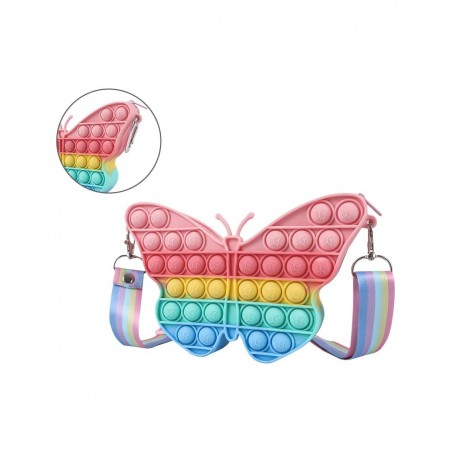 2Pcs Rainbow Cat & Butterfly Pop Fidget Sensory Toy Bags Pack Stress Relief Popping Bubble Purse Silicone Squeeze Toy for Gir...