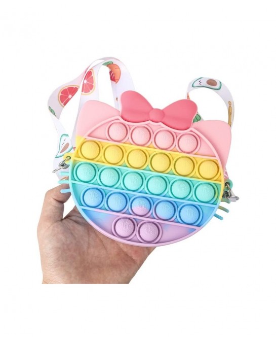 2Pcs Rainbow Cat & Butterfly Pop Fidget Sensory Toy Bags Pack Stress Relief Popping Bubble Purse Silicone Squeeze Toy for Gir...
