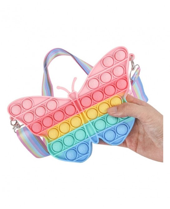 2Pcs Rainbow Cat & Butterfly Pop Fidget Sensory Toy Bags Pack Stress Relief Popping Bubble Purse Silicone Squeeze Toy for Gir...