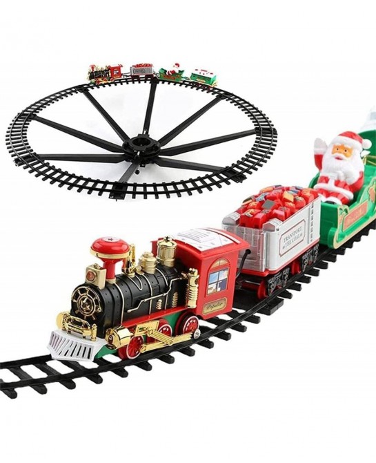 Christmas Electric Toy Train Set Train Toy Set Track Elevated with Locomotive Santa Claus Snowman Xmas Tree Easy Assemble Ele...