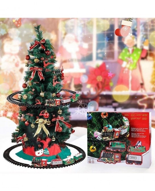 Christmas Electric Toy Train Set Train Toy Set Track Elevated with Locomotive Santa Claus Snowman Xmas Tree Easy Assemble Ele...