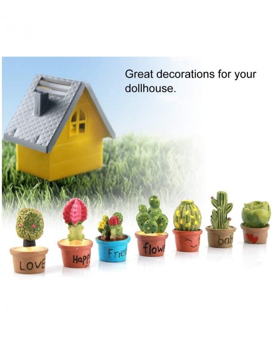 7 Pcs Miniature Garden Ornaments Tiny Cactus Miniature Succulent Plants Pot Dollhouse Decoration Mini Plant $16.19 Dollhouse ...