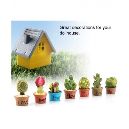7 Pcs Miniature Garden Ornaments Tiny Cactus Miniature Succulent Plants Pot Dollhouse Decoration Mini Plant $16.19 Dollhouse ...