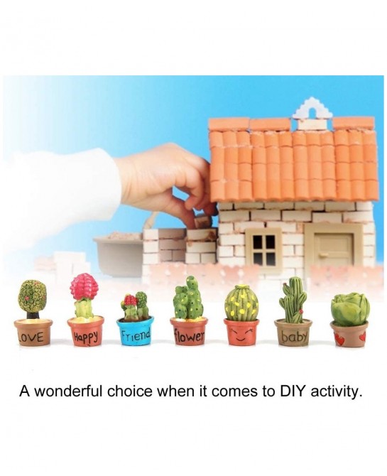 7 Pcs Miniature Garden Ornaments Tiny Cactus Miniature Succulent Plants Pot Dollhouse Decoration Mini Plant $16.19 Dollhouse ...
