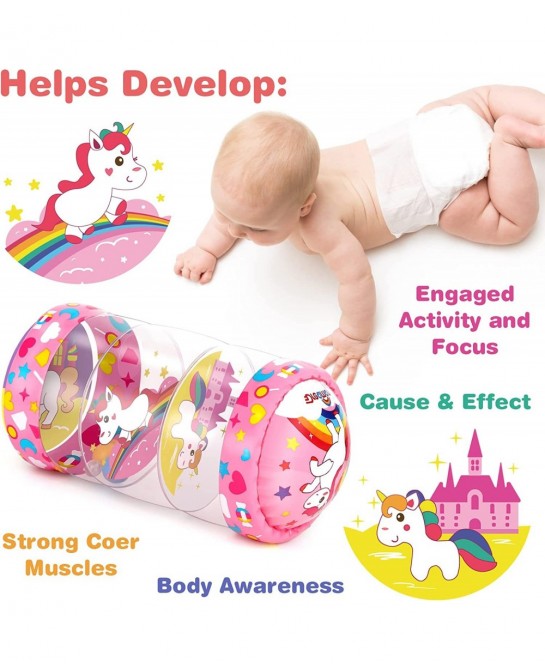 Crawling Toys for Baby Infant Roller Toy with Music LED Light and Unicorn Pattern Learning to Climb Toy for Tummy Time Babies...