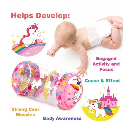 Crawling Toys for Baby Infant Roller Toy with Music LED Light and Unicorn Pattern Learning to Climb Toy for Tummy Time Babies...