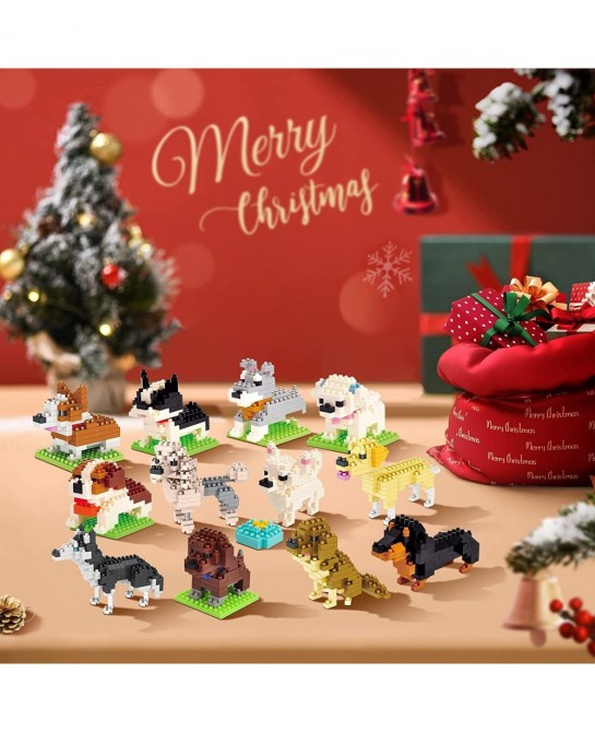 12 in 1 Box Mini Dog Building Blocks Sets for Goodie Bags Prizes Boy and Girls Birthday Gifts Party Favors for Kids 8-12 1372...