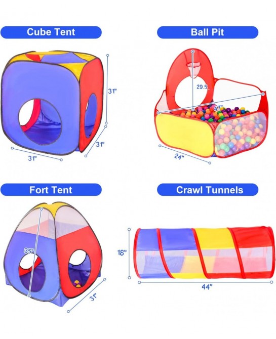 5pc Baby Ball Pits for Toddlers Kids Play Tent and Play Tunnel Children Indoor Outdoor Playhouse with Crawling Toys Boys and ...