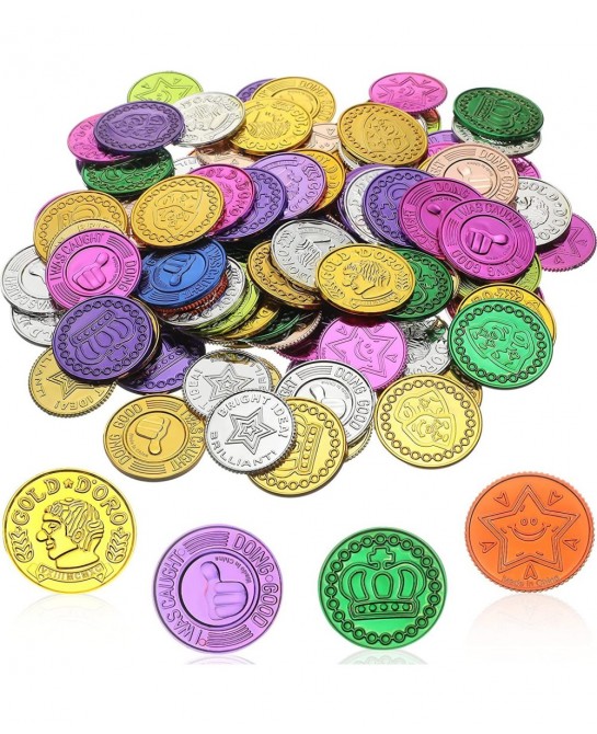100 Pcs Mardi Gras Plastic Coins Pirate Plastic Gold Colored Coins Gold Coins Plastic Coins for Pirate Decorations Mardi Gras...