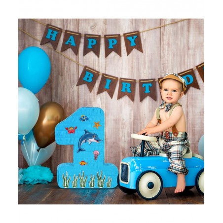 Blue Number 1 Pinata 1st Birthday Party Pinata Ocean Dolphin Pinata with a Blindfold and Bat for Boys Girls Birthday Annivers...
